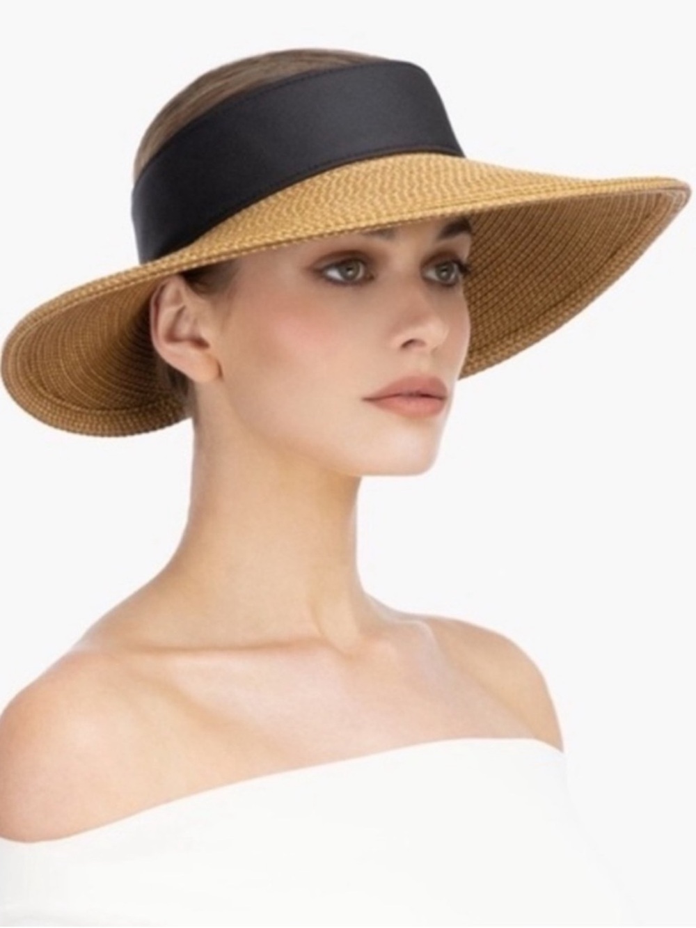 ERIC JAVITS SQUISHEE HALO HAT NATURAL/BLACK ONE SIZE ADJUSTABLE